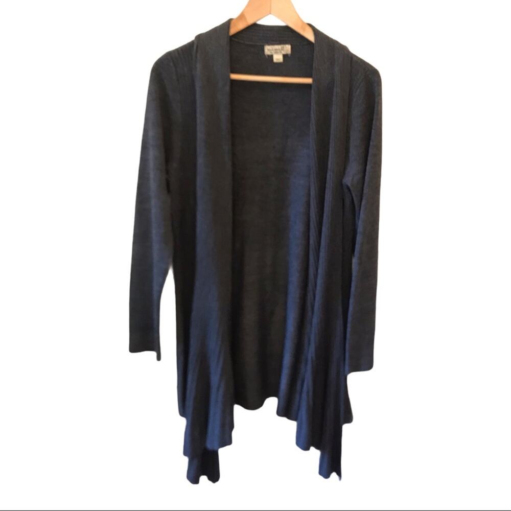 One World Gray Waterfall Open Cardigan Sweater Large Gray
